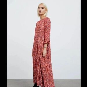 Zara Red Floral Long Sleeve Dress